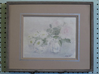 Watercolour drawing, still life study, "Vase of Flowers"  monogrammed DM 6" x 8"