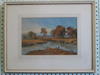 An 18th/19th Century watercolour drawing "Figures Fishing" 6 1/2" x 10"