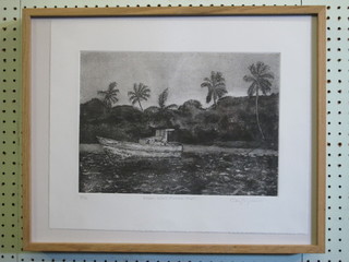 Symmons?, an etching "Dream Boat Pigeon Point" 10" x 13"