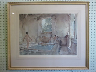 Sir William Russell Flint, a limited edition coloured print  "Lavoir La Bastide" signed, 19" x 26", the reverse with Medici  Society label