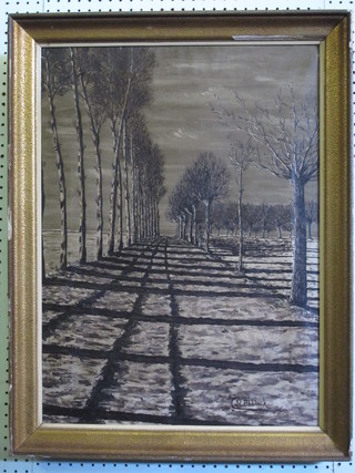 C Slabbinck, impressionist oil on canvas "Avenue of Trees at  Dusk" 25" x 18"