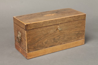 A Victorian rectangular inlaid rosewood trinket box with hinged  lid 13"