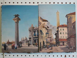 A pair of oil paintings on boards "Venetian Scenes" 9" x 7"