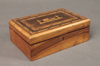 A Continental rectangular inlaid mahogany work box with hinged  lid 12"