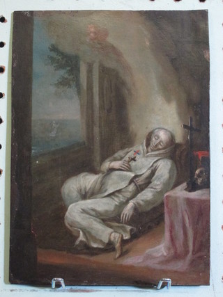 An 18th/19th Century oil on metal panel "Seated Hermit" 8" x  6"