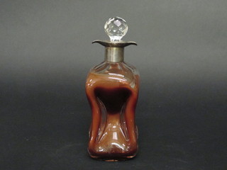 A Victorian square pinched glass decanter and stopper with silver collar, Chester 1899, 9"  ILLUSTRATED