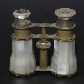 A pair of gilt metal and mother of pearl opera glasses, f,