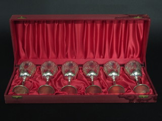 A set of 6 modern engraved silver goblets, Birmingham, 20 1/2  ozs  ILLUSTRATED