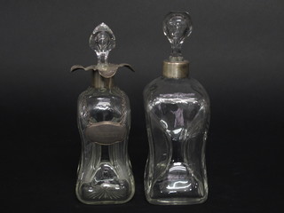 A Victorian square pinched glass decanter with silver mount, Sheffield 1897 and 1 other Sheffield 1903,   ILLUSTRATED