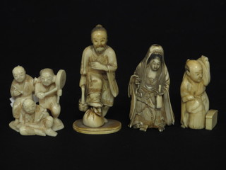 4 various carved ivory figures