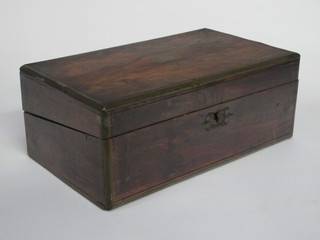 A Victorian walnut and brass banded writing slope with hinged  lid, requires attention, 16"