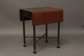 A Georgian mahogany Pembroke table fitted a drawer, raised on square tapering supports with X framed stretcher 24"