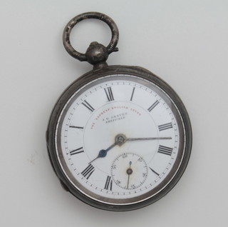 A pocket watch with enamelled dial and Roman numerals The  Express English Beaver by J G Greaves contained in a silver case