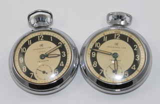 2 Ingasol open faced pocket watches contained in chrome cases