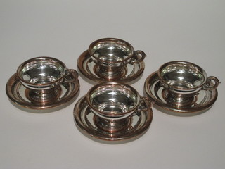 4 19th Century silver plated cups and saucers