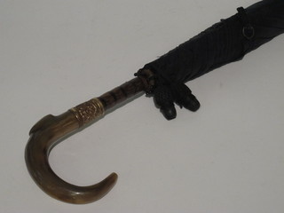 An umbrella with carved horn handle