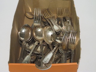 A collection of silver plated fiddle, thread and shell pattern flatware