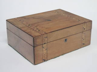A Victorian inlaid mahogany trinket box with hinged lid 12"