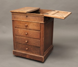 An artists French 19th Century pedestal pine Taboret with  hinged lid, the base fitted 4 long drawers, 21"