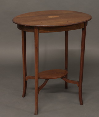 An Edwardian oval inlaid mahogany 2 tier occasional table 24"