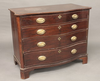 A handsome Georgian mahogany serpentine fronted chest of 4  long drawers, raised on bracket feet 41"   ILLUSTRATED