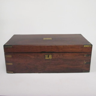 A Victorian rosewood and brass banded writing slope with  hinged lid 19"