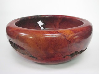 A large circular turned Australian Red Gum wood bowl 21"