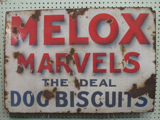 An enamelled advertising sign for Melox Marvels The Deal Dog  Biscuits 17" x 26"