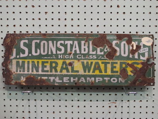 An enamelled advertising sign for J S Constable & Sons, High  Class Mineral Waters, 6" x 17", some corrosion, 1 other for De  Reszke 6" x 18" and 1 other for Containing Real Cream 5" x  25"