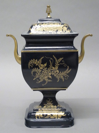 A 19th Century style pressed metal and Japanned twin handled urn 14"  ILLUSTRATED
