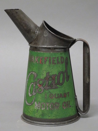 A 1930's pressed metal oil jug marked Wakefield Castrol 1 quart  motor oil