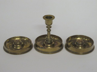 A Trench Art candlestick formed from an 18llb shell case and 2 ashtrays formed from 18llb shell cases