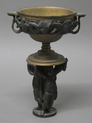 A section of 18th/19th Century gilt metal and bronze centre piece supported by cherubs 10"