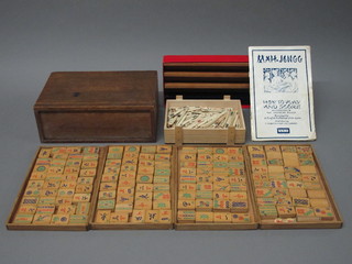 A bamboo Mahjong set with bone markers and wooden walls
