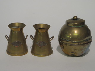 2 brass match strikers in the form of twin handled milk churns  and a brass Liptons tea caddy to commemorate the 1924 British  Empire Exhibition