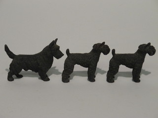 2 bronze figures of Airedale terriers 2" and 1 of a West Highland Terrier 2"