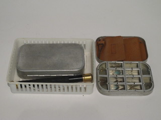 2 Wheatley Silmalloy fly boxes with contents and a metal priest