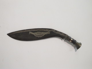 A Kukri with 17" blade engraved a figure of a bird