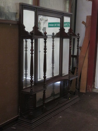 A Victorian multiple plate over mantel mirror with moulded and  dentil cornice, contained in a walnut frame 48"