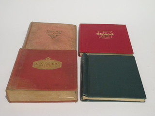 A red Centurion stamp album, a green Ace stamp album, a  Standard stamp album and a Triumph stamp album