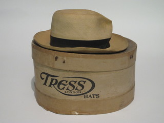 A Hodges cardboard hat box containing a Panama hat