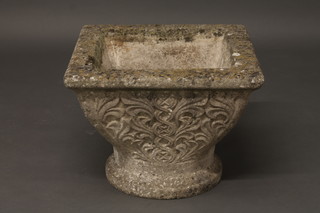A square waisted garden urn with swag decoration 20"