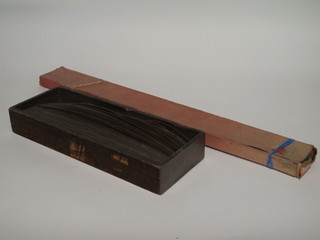 A box of various Stanley wooden railway line drawing curves  together with an A H Centrolinead, boxed