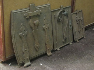 3 various 19th Century iron range doors 19" x 21", 13 1/2" x  18" and 10" x 15"