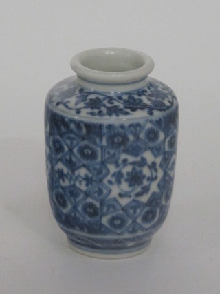 An Oriental blue and white Rollo style vase, the base with 6 character mark 3"