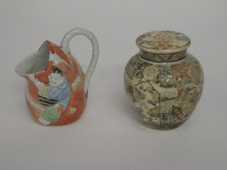 An Oriental porcelain jug in the form of a fish 3", handle f and r, and a Japanese Satsuma porcelain ginger jar and cover decorated  court figures 4 1/2"