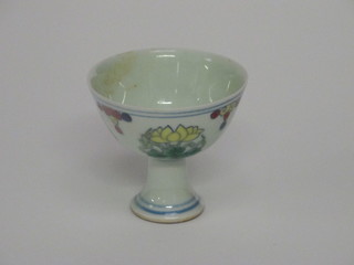 An Oriental porcelain pedestal cup the base with character marks  3"