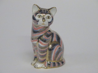 A Royal Crown Derby porcelain figure of a seated cat, the base marked LX1X 5"