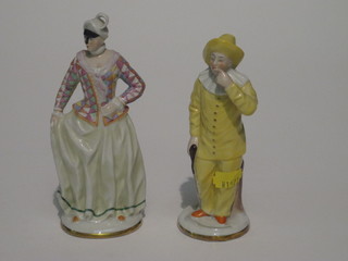 A pair of German porcelain figures of Pierrot and Lady harlequin 6 1/2"