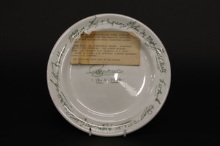 A circular Royal Doulton plate decorated the signatures of the Directors of Duckham, dated 18 11 1929, 8"